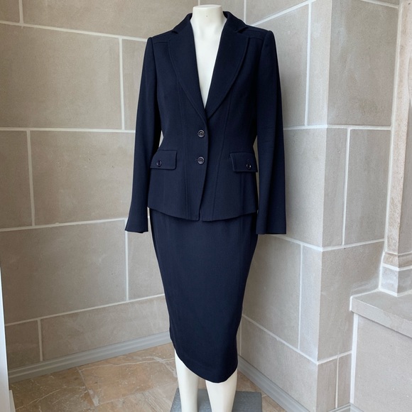 Les Copains Navy Wool Skirt Suit - Picture 1 of 8